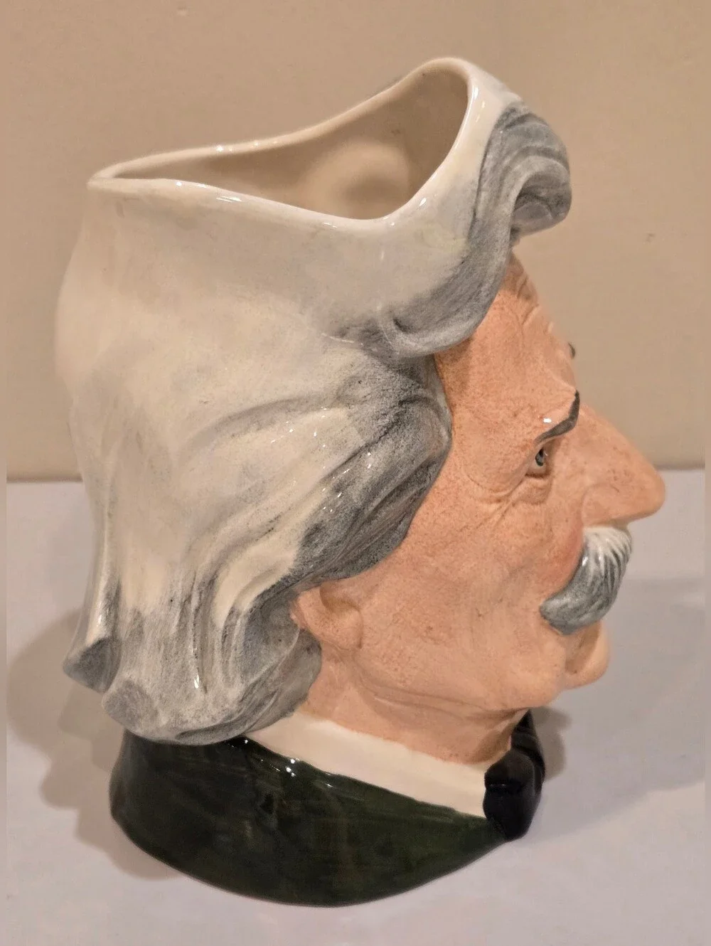 Hand-Painted Royal Doulton Ceramic Mark Twain  Mug in Gray and Cream